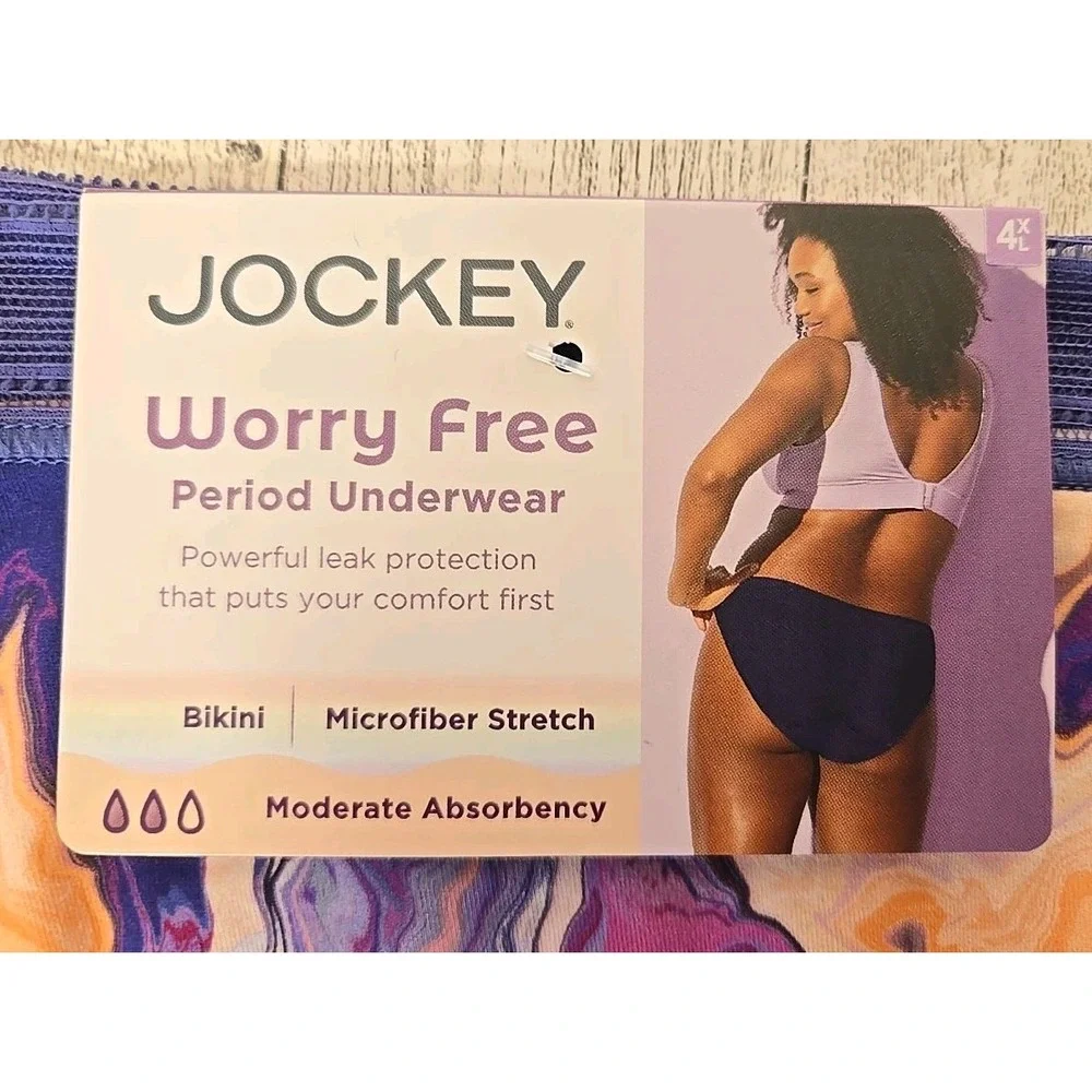 Jockey Period Underwear Bikini 4XL Mod Absorbency Microfiber Stretch Worry Free